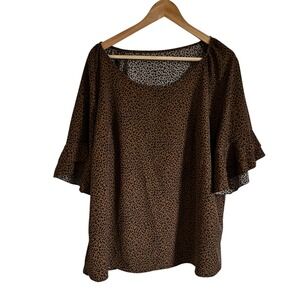 Shein‎ Curve Leopard Print Ruffle Sleeve Blouse Top Plus Size 1XL